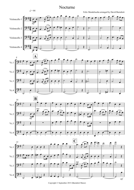 Nocturne From A Midsummer Nights Dream For Cello Quartet Sheet Music