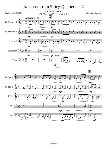 Nocturne From String Quartet No 2 A Borodin Sheet Music