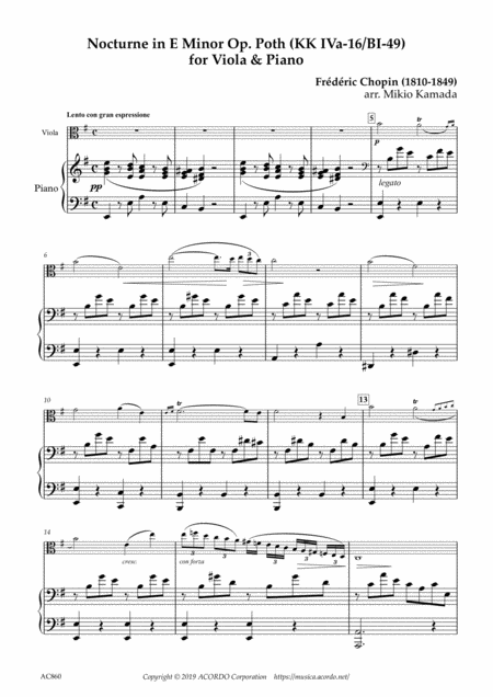 Free Sheet Music Nocturne In E Minor Op Poth For Viola Piano