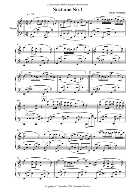 Nocturne No 1 For Piano Solo Sheet Music