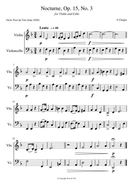 Free Sheet Music Nocturne Op 15 No 3 F Chopin Violin Cello