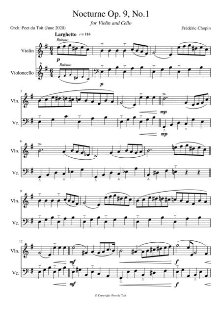 Nocturne Op 9 No 1 F Chopin Violin Cello Excerpt Sheet Music