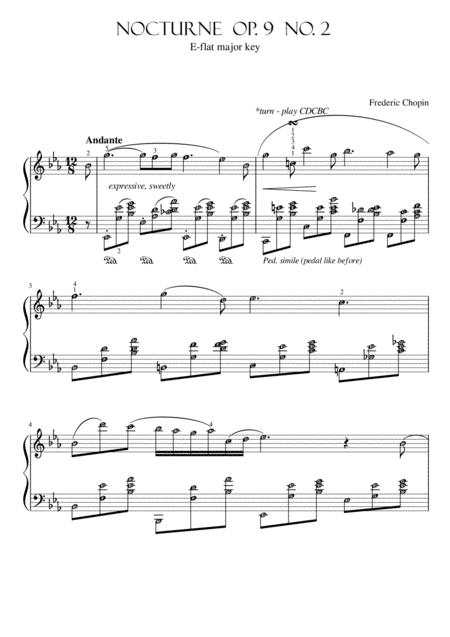 Free Sheet Music Nocturne Op 9 No 2 By Chopin Original With Note Names Grade 6