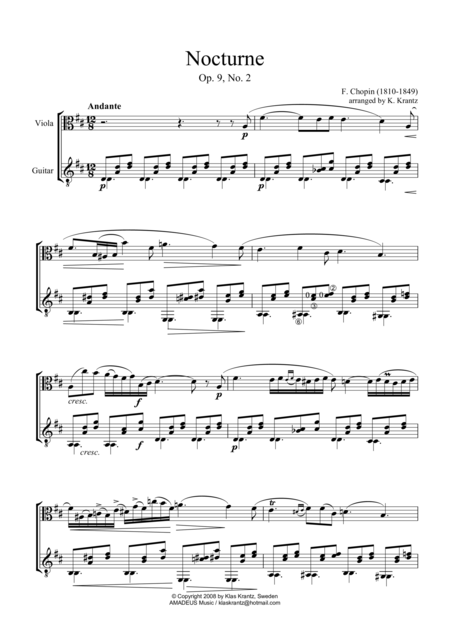 Free Sheet Music Nocturne Op 9 No 2 For Viola And Guitar