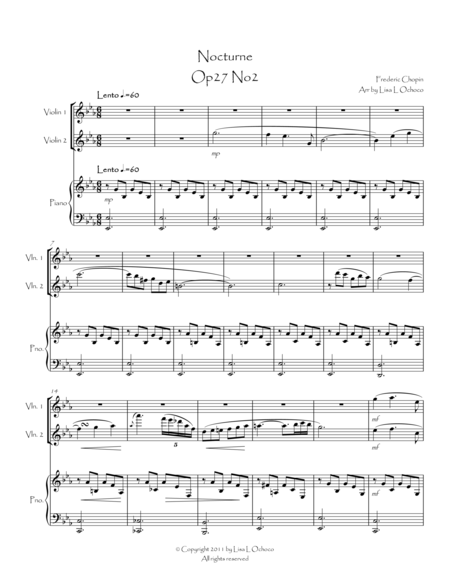 Nocturne Op27 No2 For Violin Duet And Piano Sheet Music