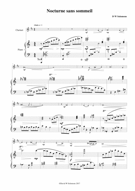 Nocturne Sans Sommeil Sleepless Nocturne For Clarinet And Piano Sheet Music