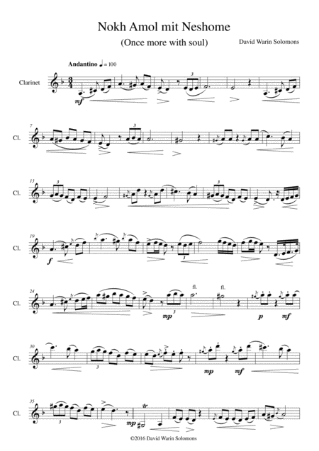 Free Sheet Music Nokh Amol Mit Neshome Once More With Soul For Clarinet Solo