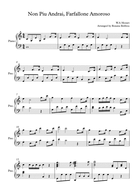 Free Sheet Music Non Piu Andrai Farfallone Amoroso By Mozart Piano