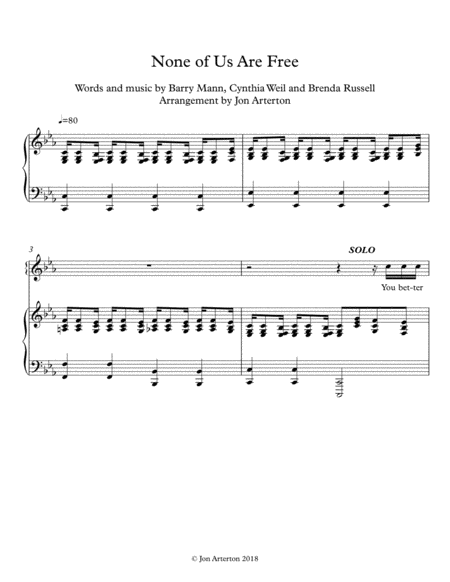 Free Sheet Music None Of Us Are Free Tenor Solo Satb Chorus And Piano