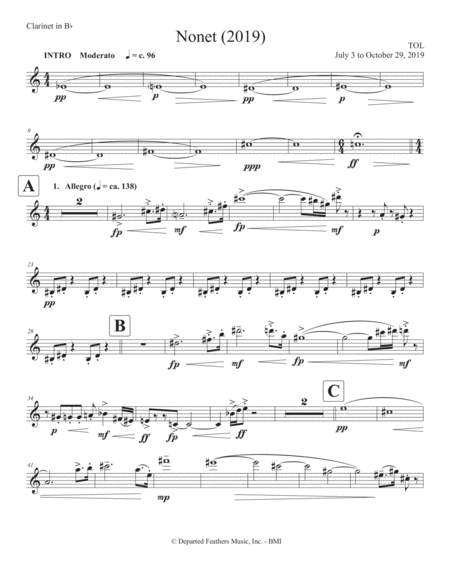 Free Sheet Music Nonet 2019 For Chamber Ensemble Clarinet Part