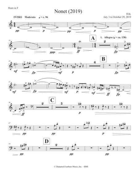 Nonet 2019 For Chamber Ensemble Horn In F Part Sheet Music