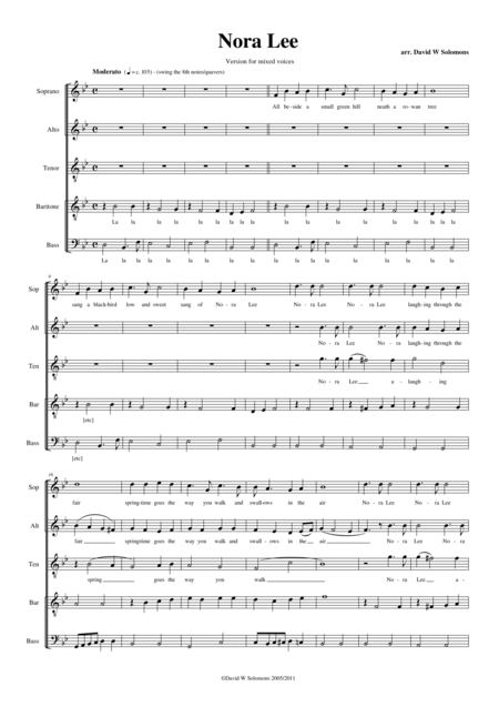 Nora Lee Or Aura Lea For Mixed Choir Sheet Music