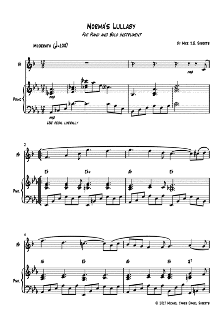 Normas Lullaby Piano Solo Instrument Sheet Music