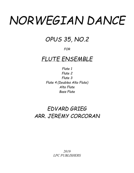 Norwegian Dance Opus 35 No 2 For Flute Ensemble Sheet Music