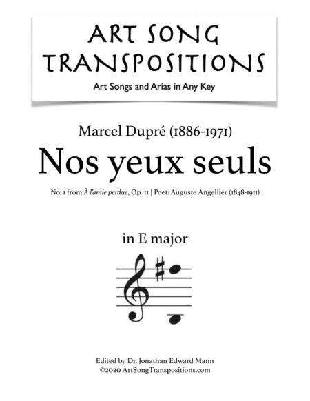 Nos Yeux Seuls Op 11 No 1 Transposed To E Major Sheet Music