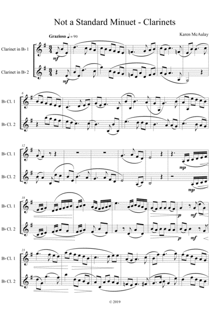 Not A Standard Minuet For 2 Clarinets And Piano Clarinet Parts Sheet Music