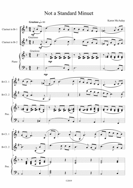 Not A Standard Minuet For 2 Clarinets And Piano Score Sheet Music