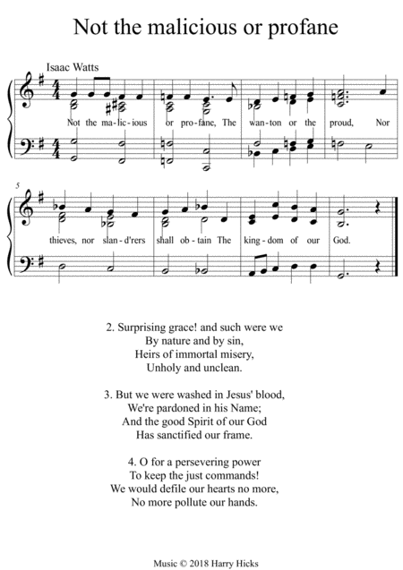 Not The Malicious Or Profane A New Tune To A Wonderful Isaac Watts Hymn Sheet Music