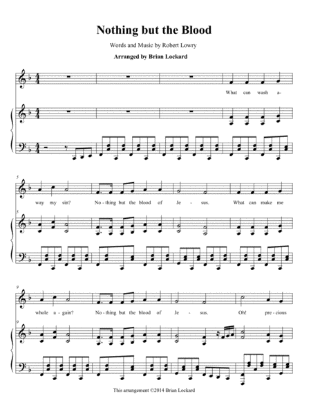 Free Sheet Music Nothing But The Blood Medium Voice And Piano