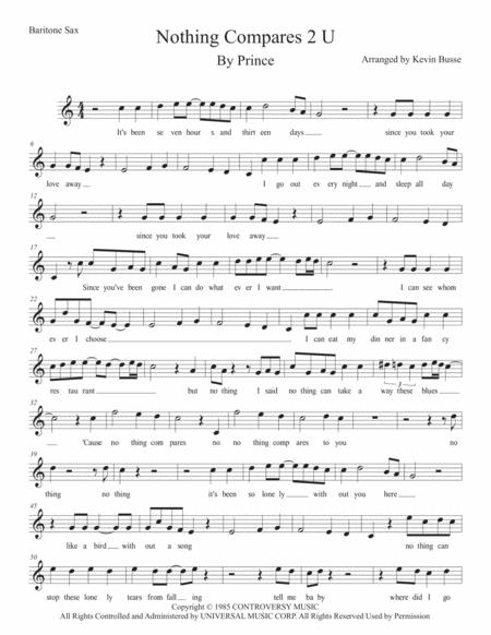 Nothing Compares 2 U Easy Key Of C Bari Sax Sheet Music