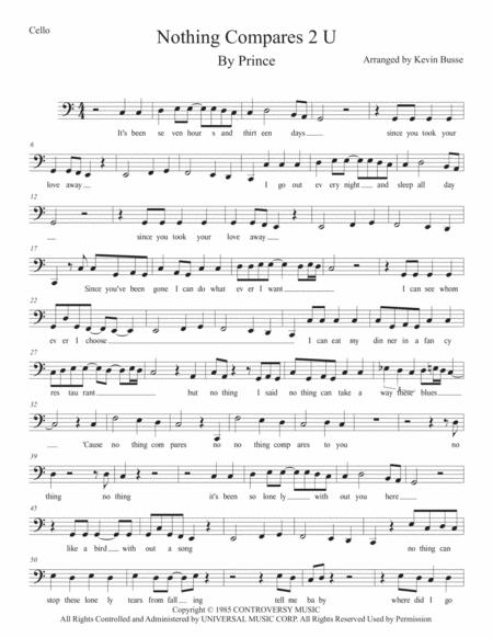 Nothing Compares 2 U Easy Key Of C Cello Sheet Music