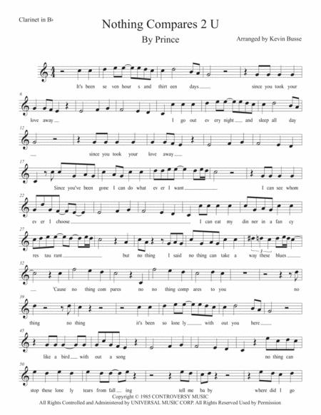 Nothing Compares 2 U Easy Key Of C Clarinet Sheet Music