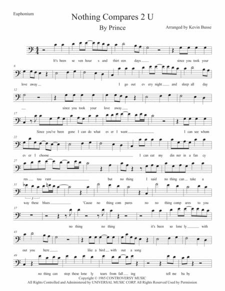 Nothing Compares 2 U Easy Key Of C Euphonium Sheet Music