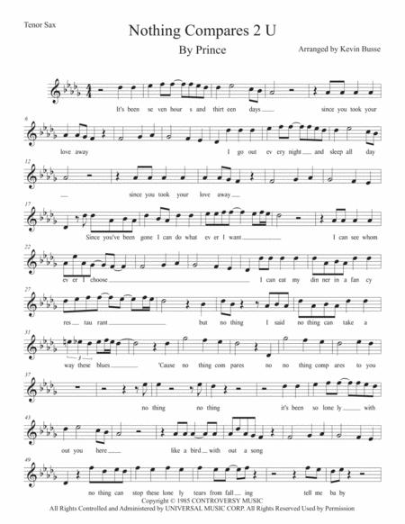 Free Sheet Music Nothing Compares 2 U Original Key Tenor Sax