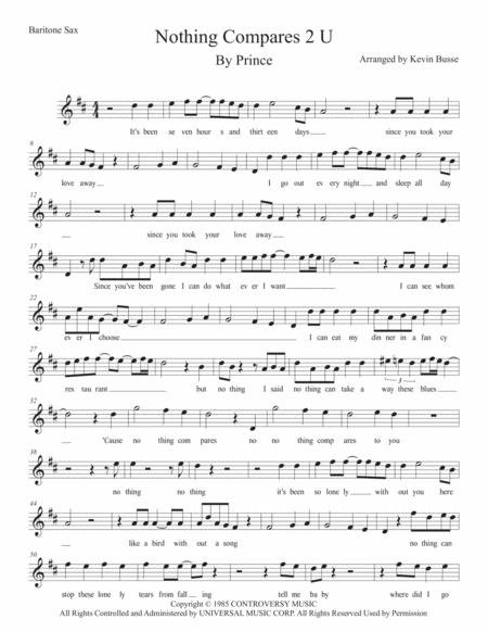 Free Sheet Music Nothing Compares 2 U W Lyrics Bari Sax