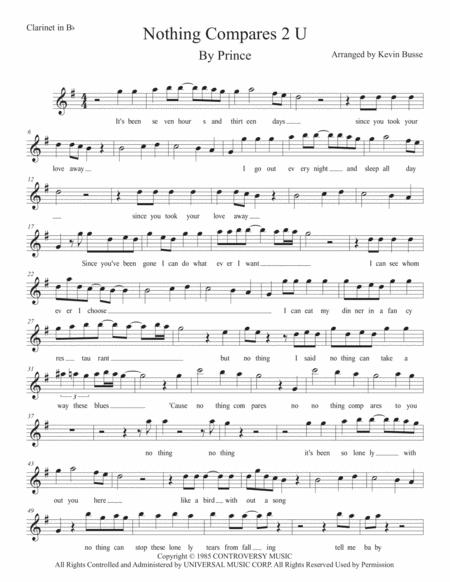 Free Sheet Music Nothing Compares 2 U W Lyrics Clarinet