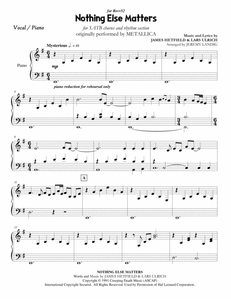 Nothing Else Matters Satb Chorus Rhythm Section Sheet Music