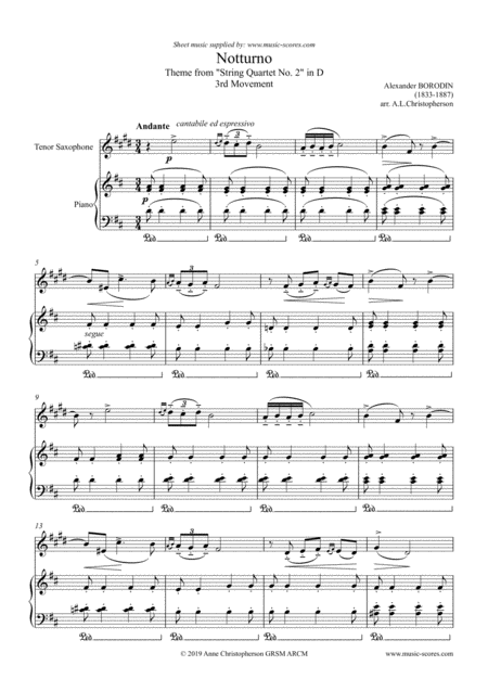 Notturno From Quartet No 2 Tenor Sax And Piano Sheet Music