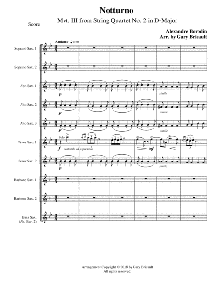 Free Sheet Music Notturno From String Quartet No 2