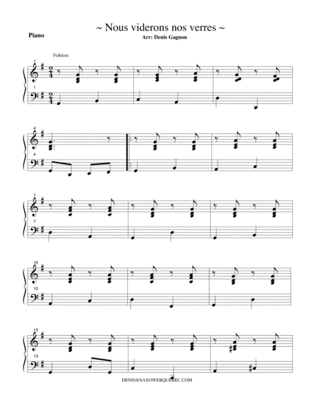 Free Sheet Music Nous Viderons Nos Verres Partition De Piano D Accompagnement