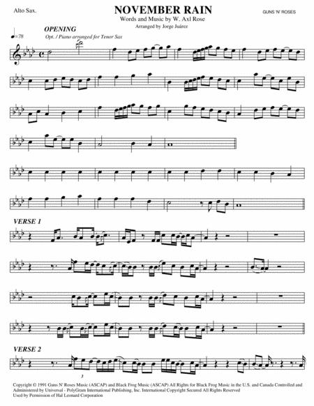 November Rain Alto Sax Sheet Music