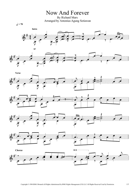 Now And Forever Solo Guitar Score Sheet Music