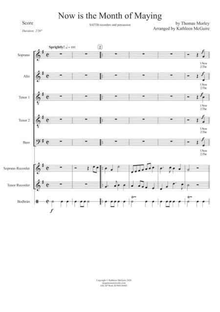 Now Is The Month Of Maying By Thomas Morley Arr Kathleen Mcguire Sattb Recorders Percussion Sheet Music