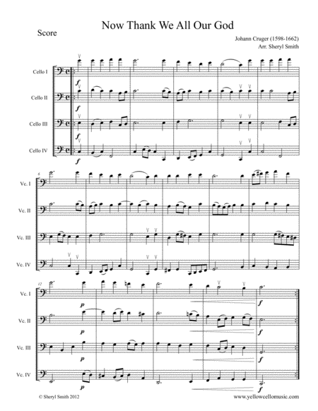 Now Thank We All Our God A Hymn Arranged For Four Intermediate Cellos Sheet Music