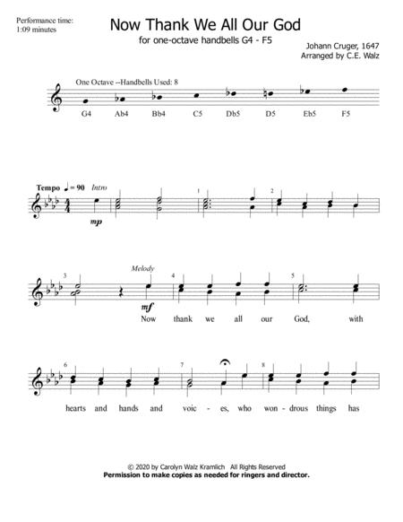 Now Thank We All Our God A Thanksgiving Song For One Octave Handbells G4 F5 Sheet Music