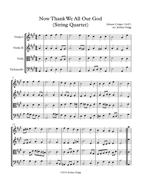 Now Thank We All Our God String Quartet Sheet Music