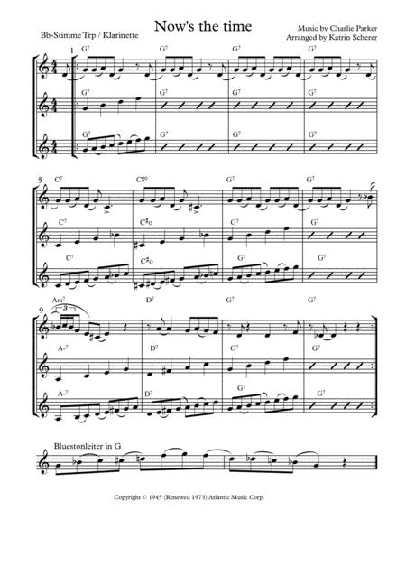 Free Sheet Music Nows The Time In Bb Trumpet Clarinet