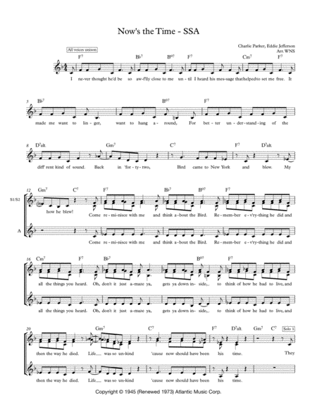 Free Sheet Music Nows The Time