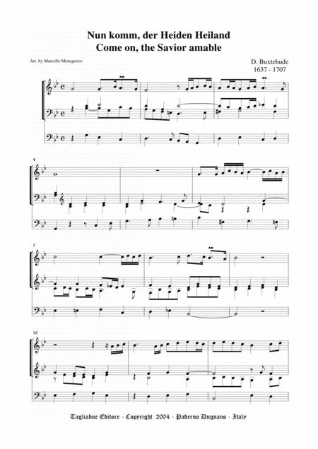 Free Sheet Music Num Komm Der Heiden Heiland Buxtehude For Organ 3 Staff
