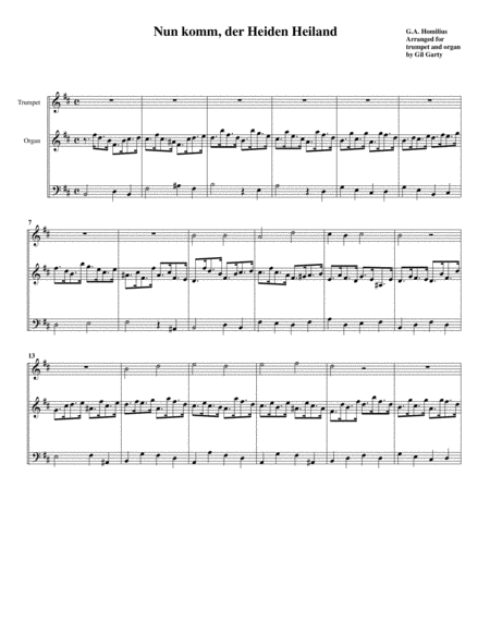 Free Sheet Music Nun Komm Der Heiden Heiland Arrangement For Trumpet And Organ