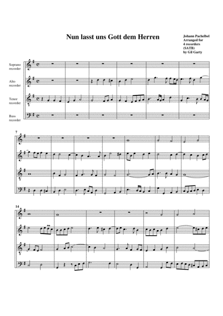 Free Sheet Music Nun Lasst Uns Gott Dem Herren Arrangement For 4 Recorders