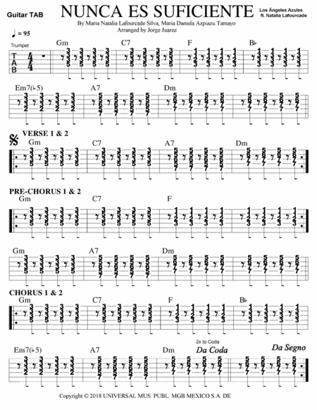 Nunca Es Suficiente Guitar Tab Sheet Music