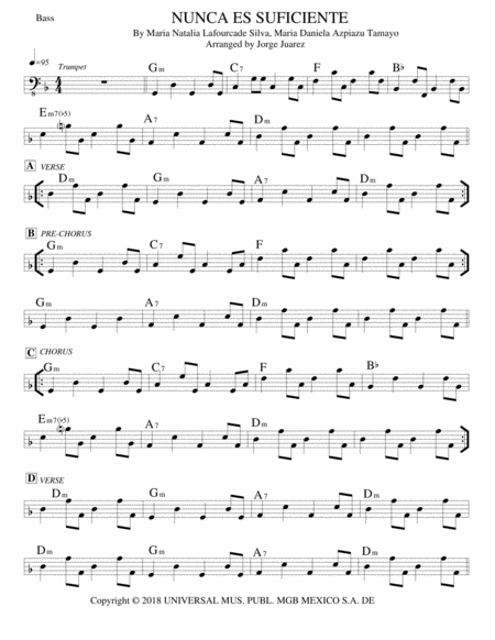 Nunca Es Suficiente Piano Guitar Bass Trumpet Drums Sheet Music