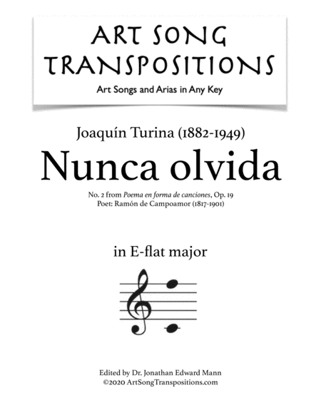 Free Sheet Music Nunca Olvida Op 19 No 2 Transposed To E Flat Major