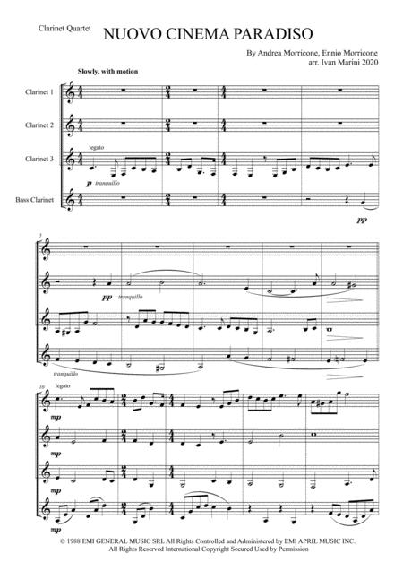 Nuovo Cinema Paradiso Love Theme For Clarinet Quartet Sheet Music