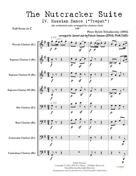 Nutcracker Suite Mvt Iv Russian Dance Trepak For Clarinet Choir Full Score Set Of Parts Sheet Music